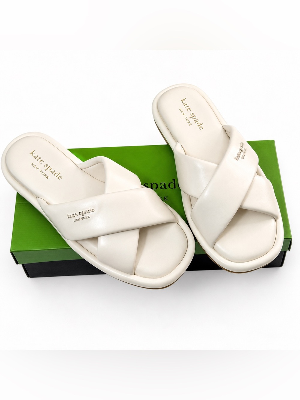 NWB Kate Spade Faux Leather Rio Slides Cream Size 7